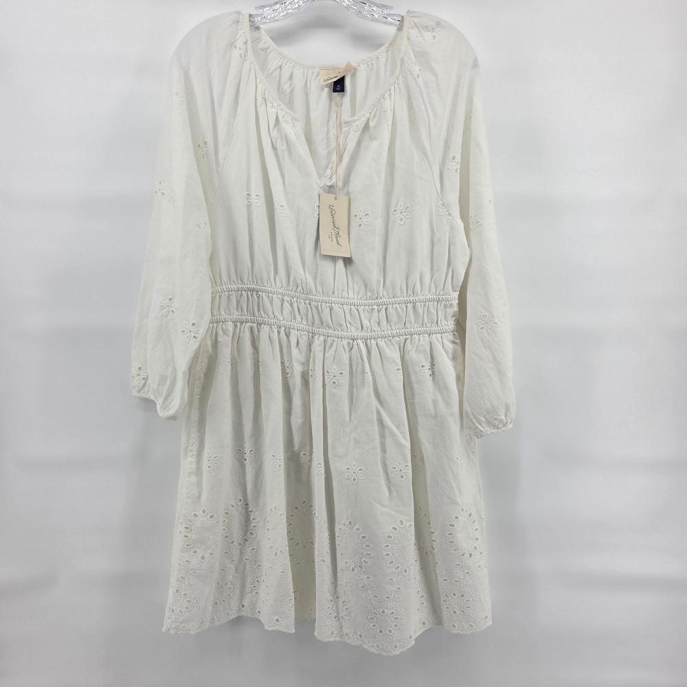 Universal Thread White Eyelet Long Sleeve Smocked Waist Dress New Without Tags
